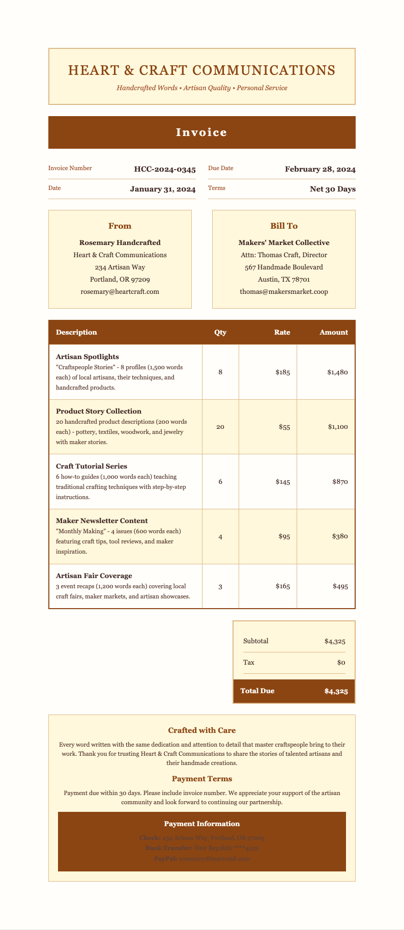 Artisan Handcrafted Invoice